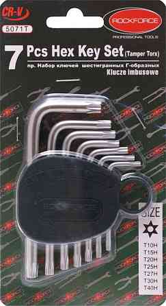 Набор ключей Г-образных TORX 7 предметов(Т10Н,Т15Н,Т20Н,Т25Н,Т27Н,Т30Н,Т40Н-с отверстием) в пластиковом держателе ROCKFORCE Одесса