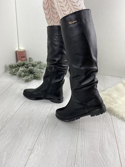 Maxi Сапоги женские Maxi черные натуральная кожа высота 38 см обхват голени 36-39 см размер 36 Коломыя - изображение 3