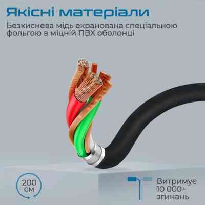 Кабель мультимедийный DisplayPort to DisplayPort 2.0m v1.4 black Promate (dplink-200.black) Винница