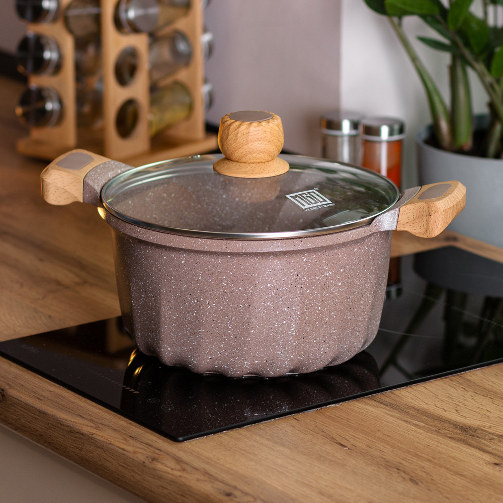 Кастрюля 5 л с крышкой, мраморное покрытие, кофейный цвет Киев - изображение 4