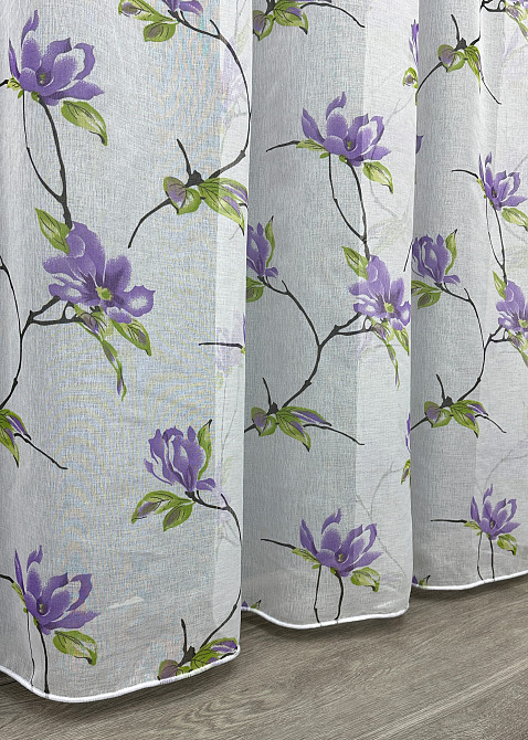 Тюль VR-Textil 1907т Flora Батист Білий з фіолетовим та салатовим 300х270 см (40-243) Київ - фото 15