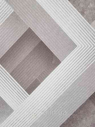 Шпалери вінілові на флізеліні Sintra Simmetria метрові геометрія фігури смуги коричневі сірі срібло 524558 Київ