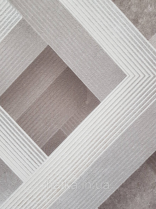 Шпалери вінілові на флізеліні Sintra Simmetria метрові геометрія фігури смуги коричневі сірі срібло 524558 Київ - фото 3