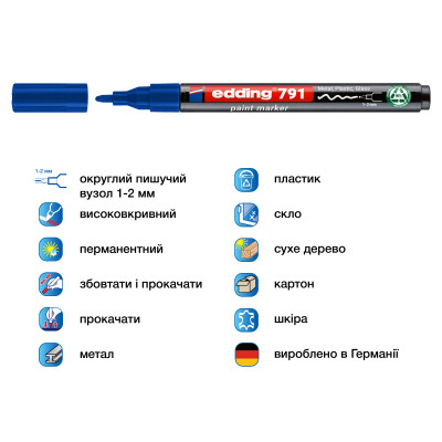 Маркер Edding Paint e-791 1-2 мм круглий синій (e-791/03n) Вінниця - фото 2