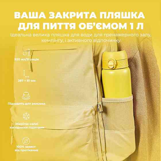 Пляшка для води металева вакуумна ION8 920 мл. Vacuum Insulated, Yellow Каменское