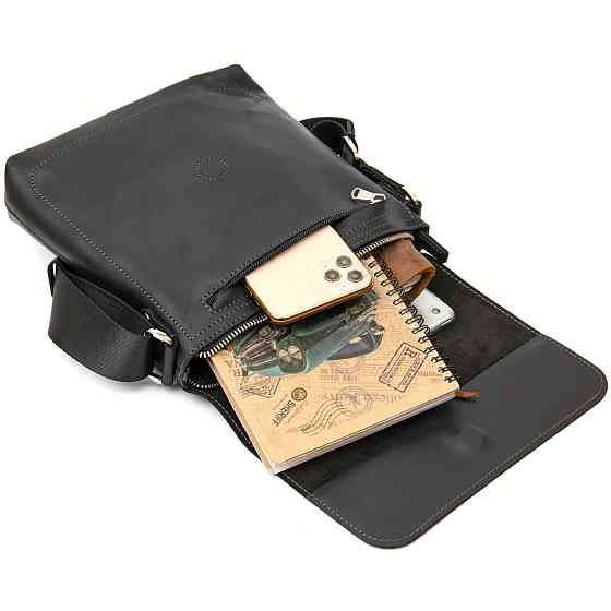 Практична шкіряна чоловіча сумка Чорний (GRANDE PELLE) Київ