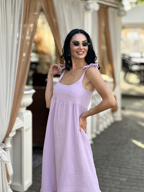 Летнее платье сарафан из муслина на бретельках Caramel Батал 54-56, Лиловый Киев - изображение 1