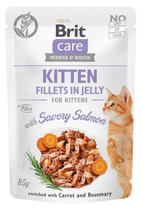 Вологий корм для котів Бріт Brit Care Cat pouch для кошенят 85 г (пікантний лосось у желе) Вінниця - фото 1