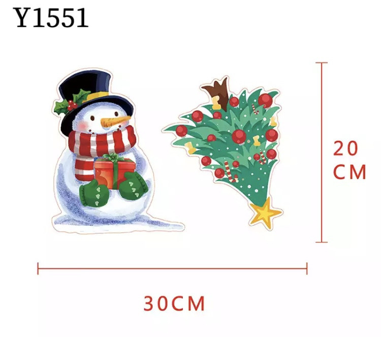 Новорічні наліпки на вікно "Сніговик та ялинка"- розмір стікера 30*20см Київ - фото 1