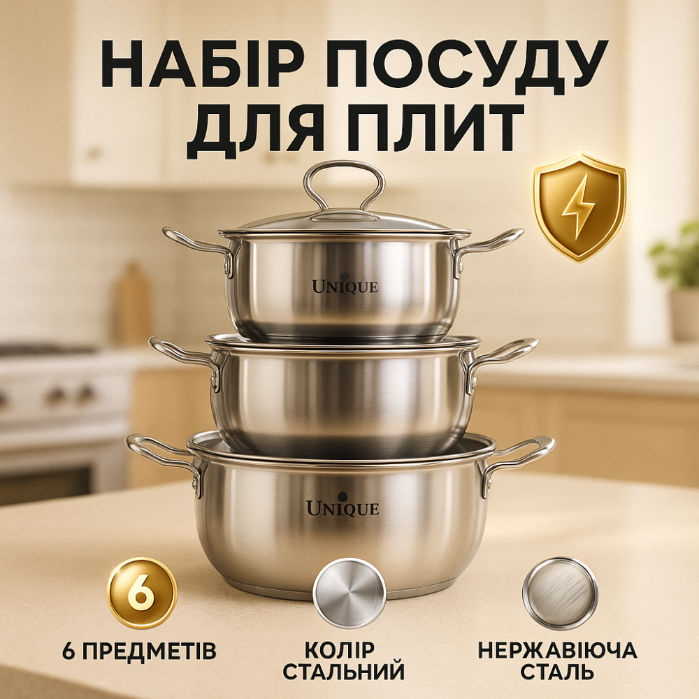 Набор антипригарных кастрюль с крышкой UNIQUE UN-5074, Набор кастрюль для удобства готовки LN-70 Львов - изображение 14