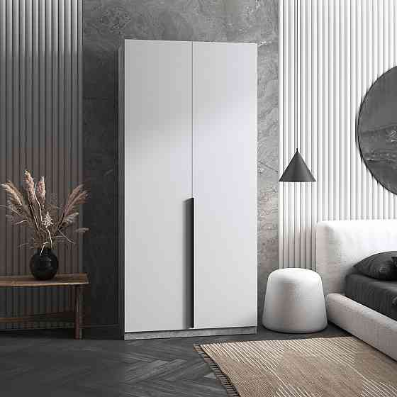 Шафа для одягу VAYS M-26 Бетон-Білий фасад, з полицями, ЛДСП, 100×50×220 см - для спальні, вітальні, передпокою Львів