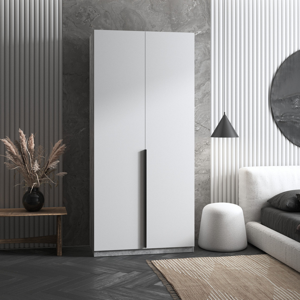 Шкаф для одежды VAYS M-26, с полками, ЛДСП, 100×50×220 см - для спальни, гостиной, прихожей Бетон-Белый фасад Львов - изображение 1