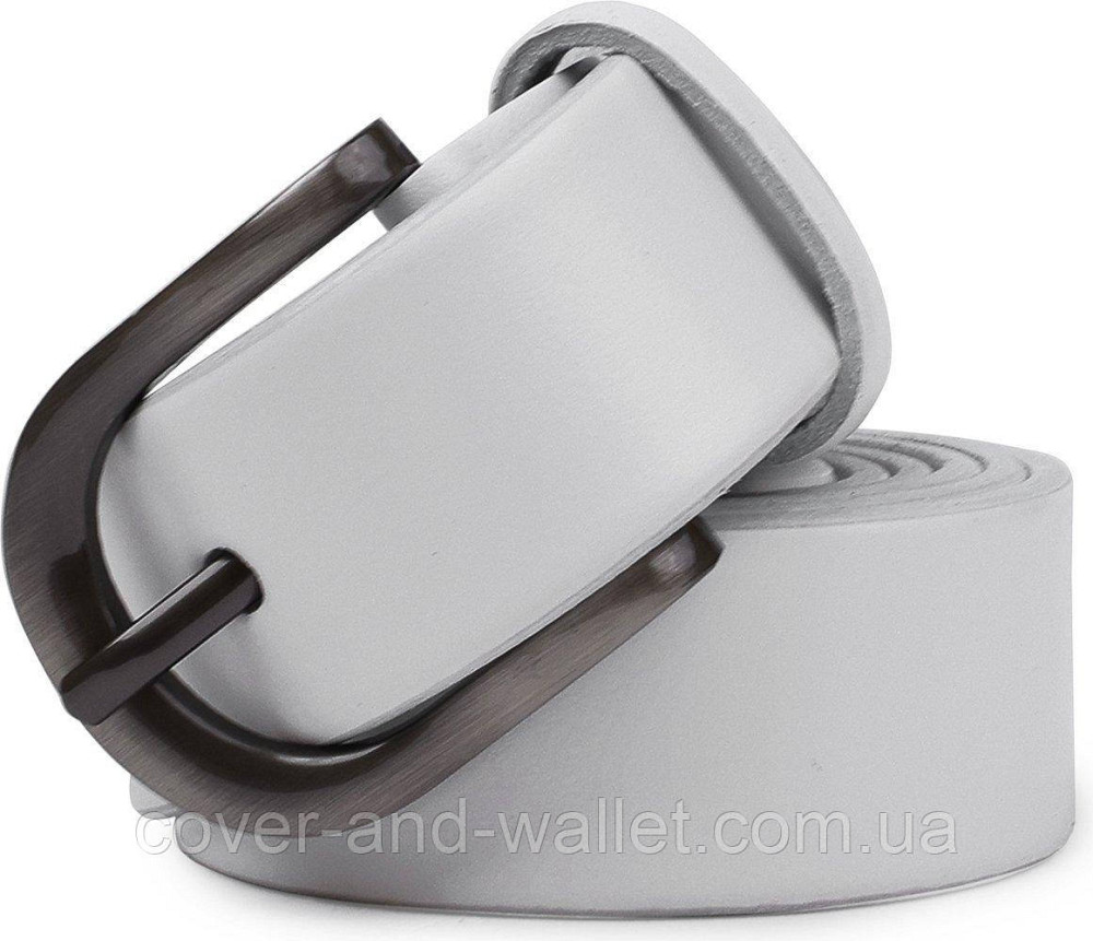 Широкий жіночий ремінь білого кольору з натуральної шкіри 40мм PS Leather Київ - фото 4