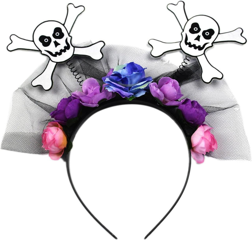 Діадема черепа з трояндами чорна Halloween обруч вінок готична тіара з вуаллю для жінок 55-60 см карнавальна маска Київ - фото 1