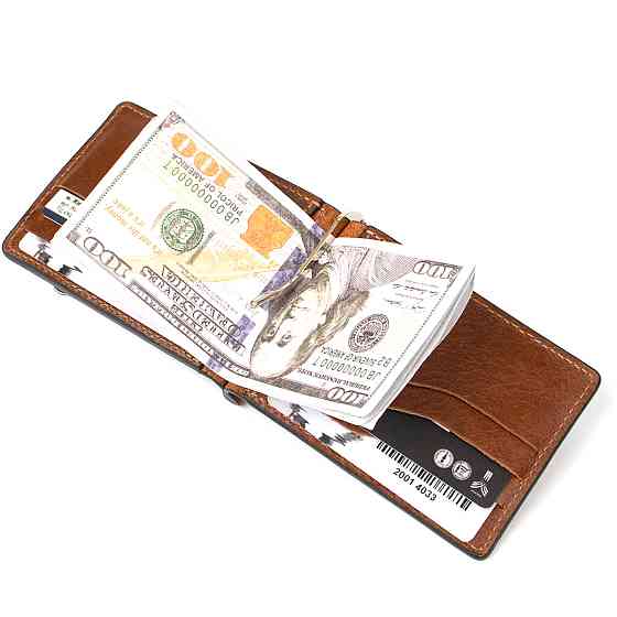 Мужской кожаный зажим для денег GRANDE PELLE 11474 Коричневый Киев