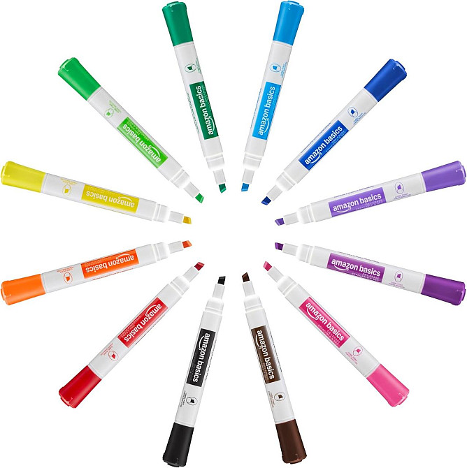 Набір маркерів для білої дошки Amazon Basics Low-Odor Chisel Tip різнокольорові 36 шт низький запах сухостираємий Київ - фото 4