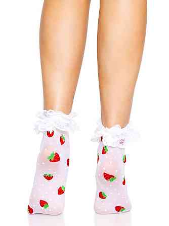 Шкарпетки жіночі з полуничним принтом Leg Avenue Strawberry ruffle top anklets One size, мереживні м Sex Aura Київ