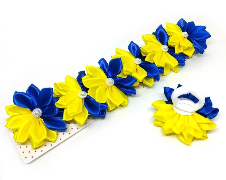 Заколки детские желто-синие Цветок 6 шт Киев - изображение 1