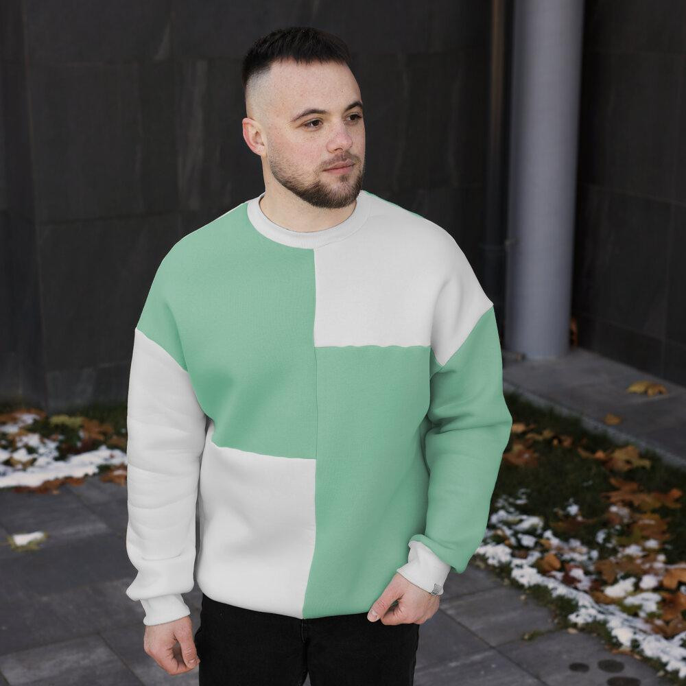 Зимний свитшот оверсайз для мужчин. Молочно-ментоловая кофта Pobedov The One Киев - изображение 1