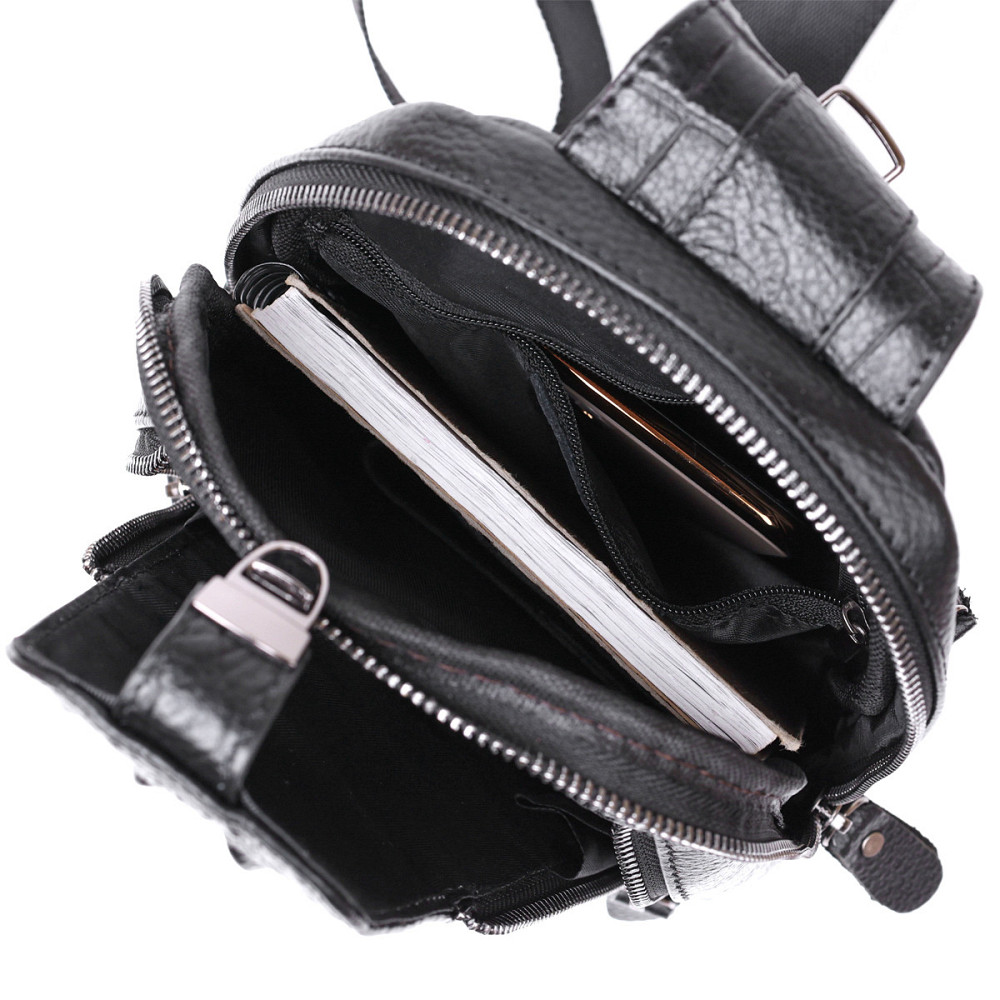 Молодежная кожаная мужская сумка через плечо Vintage 20671 Черный Киев - изображение 7