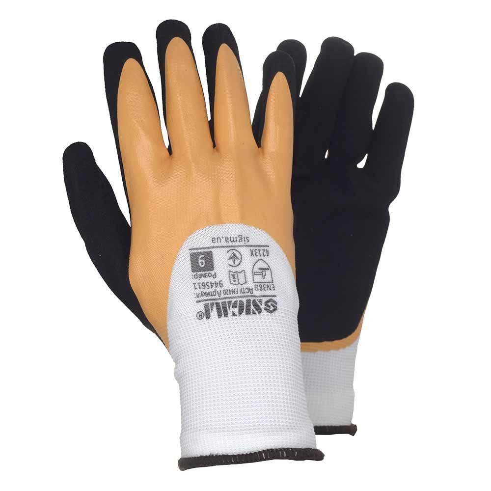 Трикотажные перчатки с двойным латексным покрытием р9 (желто-черные, манжет) SIGMA (9445611) Ровно - изображение 1