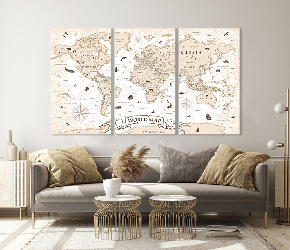 Модульная картина в гостиную / спальню  Мапа світу   ART-026_3A Киев - изображение 2