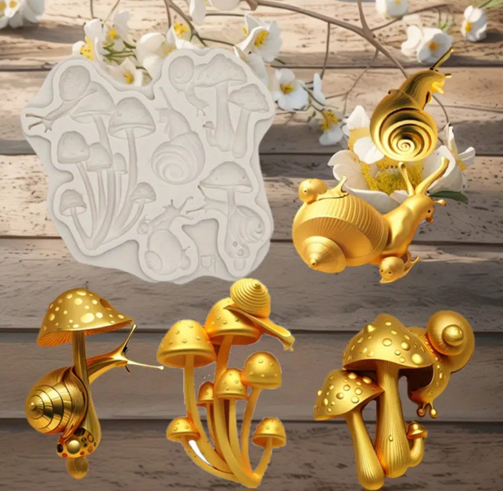 Молд силиконовый Грибы и улитки 87 на 82 мм серый Киев - изображение 4