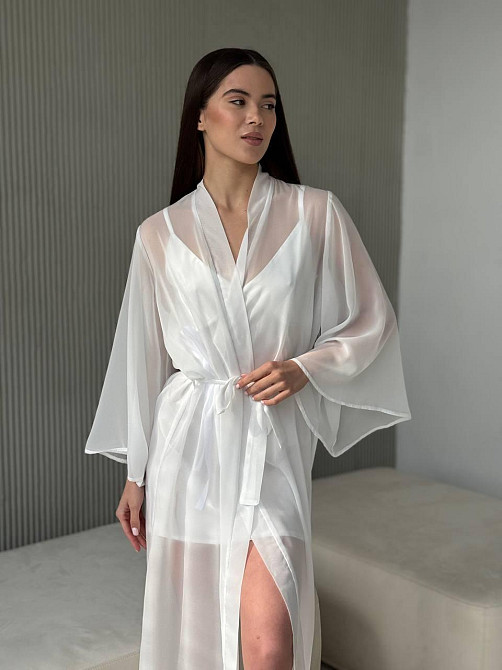 Довгий шифоновий халат Айвори L/2XL Харьков - изображение 6