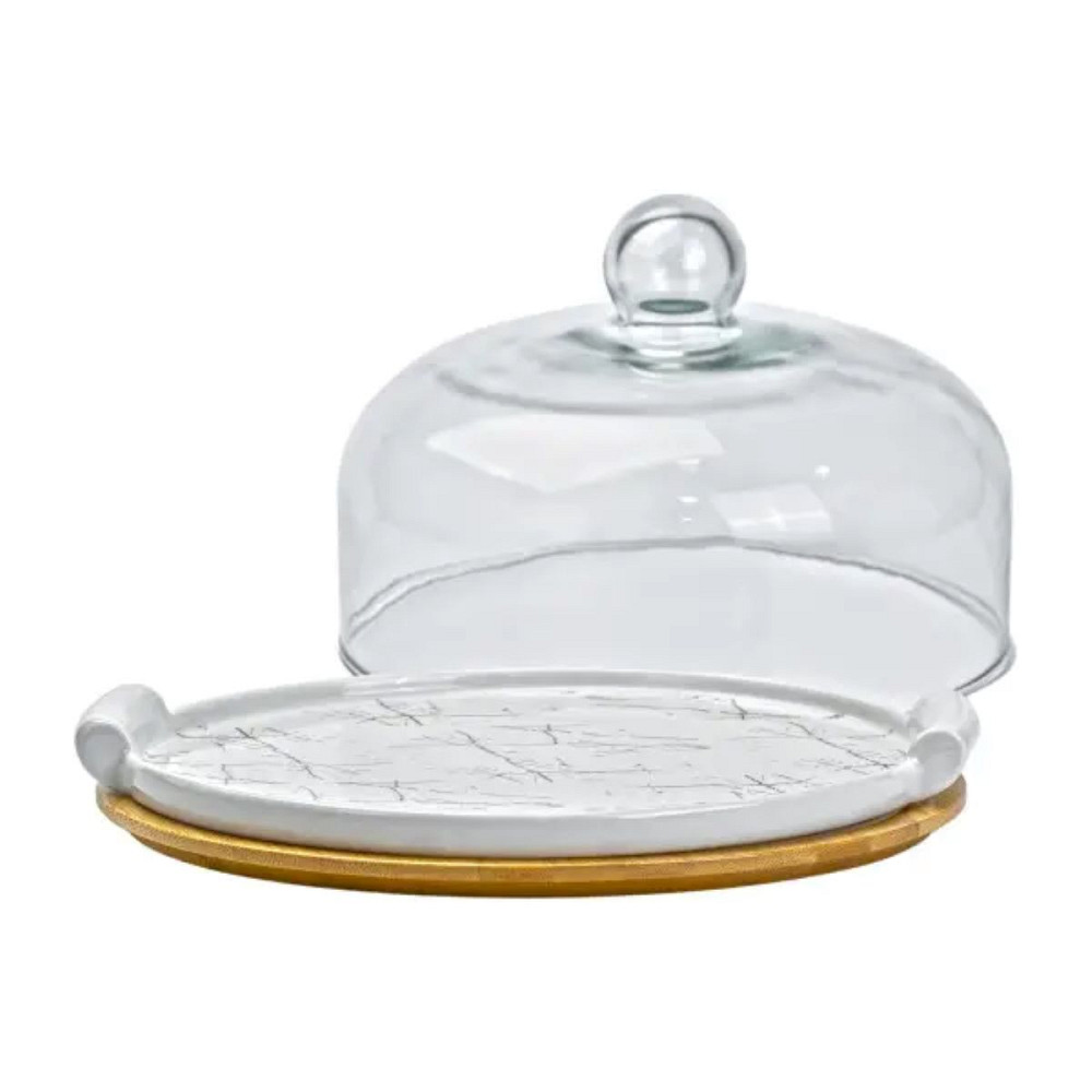 Yiwu Тортівниця порцелянова зі скляною кришкою 29 см Киев - изображение 2