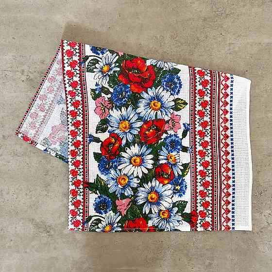 Рушник вафельний з принтом вишивки та квітами GM Textile 35х61см 180г/м2 (Різнокольоровий) Суми
