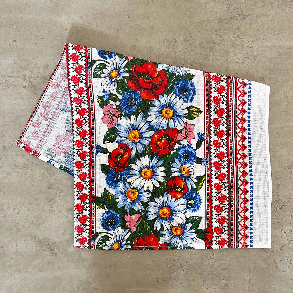 Рушник вафельний з принтом вишивки та квітами GM Textile 35х61см 180г/м2 (Різнокольоровий) Суми - фото 1