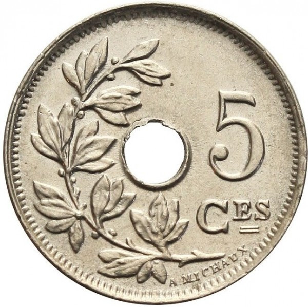 Бельгия 5 сантимов, 1922 Надпись на французском - 'ROYAUME DE BELGIQUE' Полтава - изображение 1