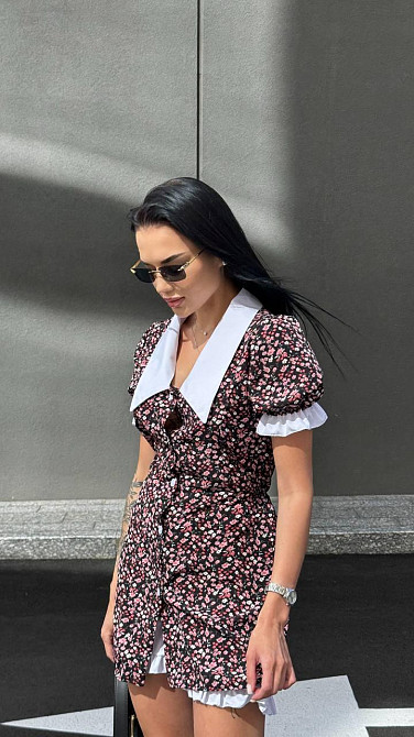 Жіноча романтична мінісукня-комбінезон з білим коміром софт Чорний, 44/46 Одеса - фото 4