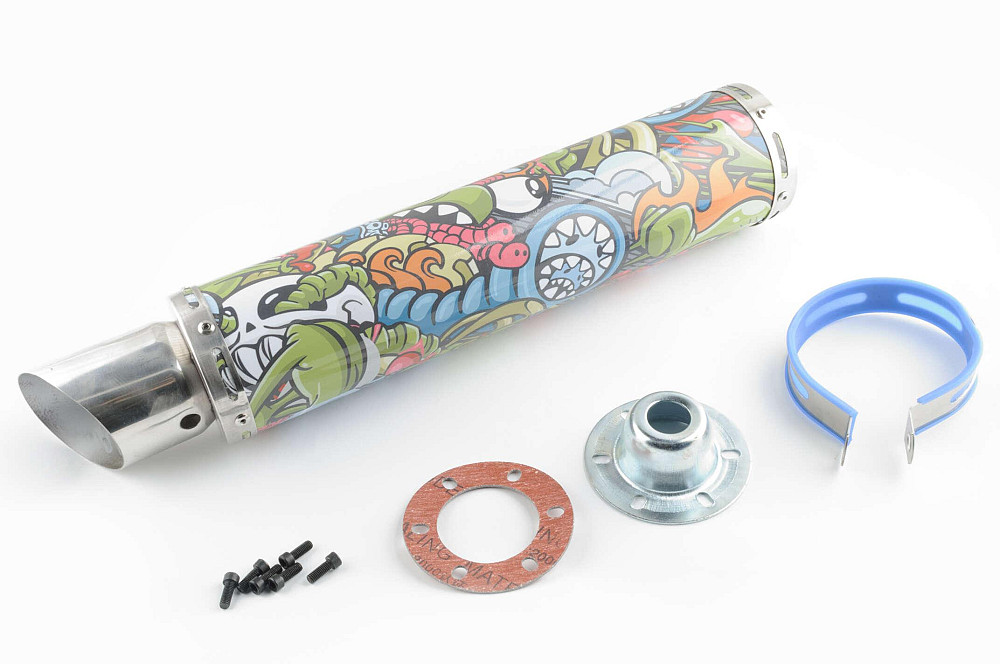 Глушник (тюнінг) 420 * 100mm, кріп. Ø78mm (нержавіюча сталь, графіті, прямоток, mod:2) Київ - фото 1