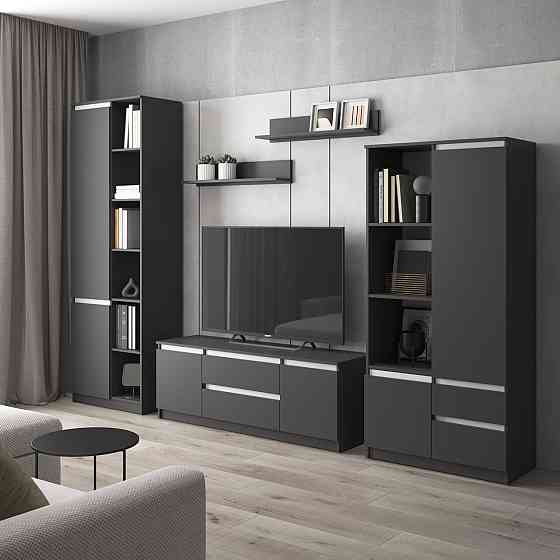 Комплект мебели в гостиную VAYS, шкаф R-26 шкаф R-27 тумба R-28 полки М-22 Антрацит-Белые планки Львов
