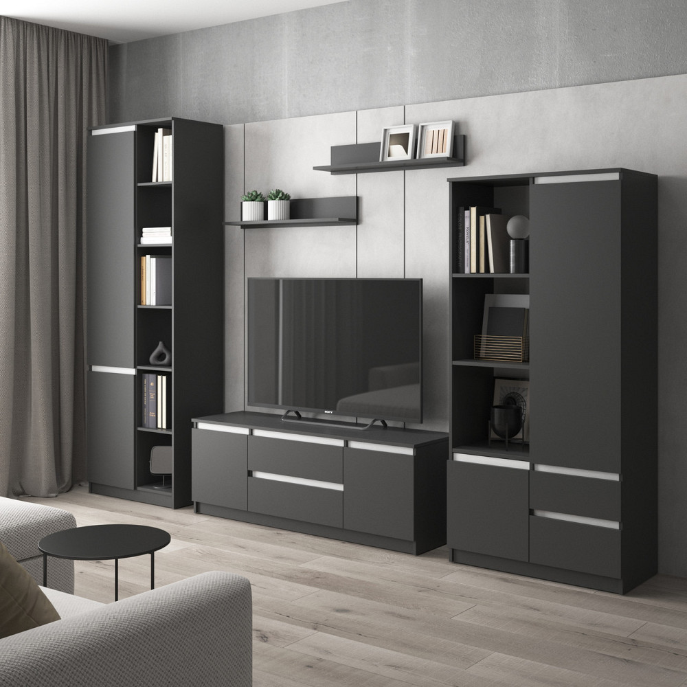 Комплект мебели в гостиную VAYS, шкаф R-26 шкаф R-27 тумба R-28 полки М-22 Антрацит-Белые планки Львов - изображение 1