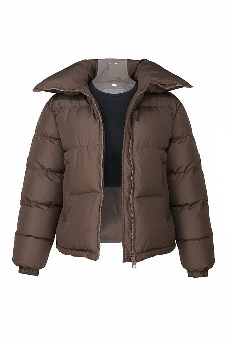Куртка женская Haiziyuan 2603 оверсайз пуффер с воротником-стойкой коричневая, коричневый, S Киев - изображение 10