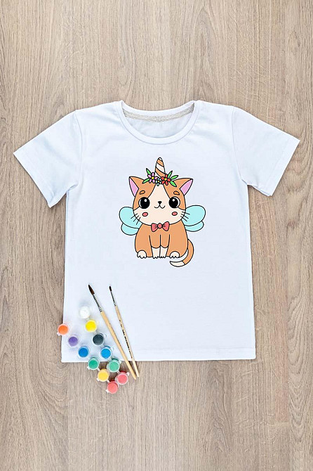 Футболка-розмальовка дитяча Котик Єдиноріг Юра Одяг 122 Київ - фото 1