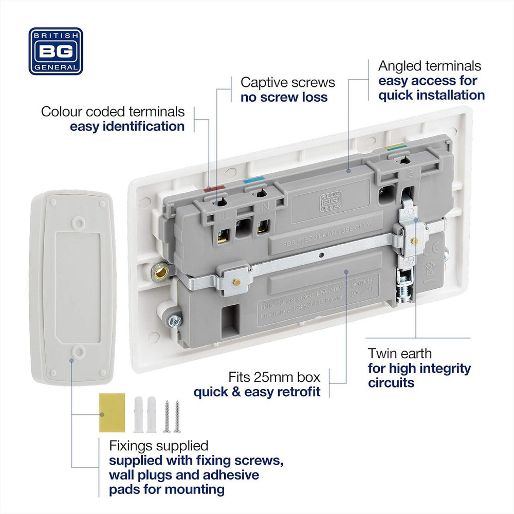 Бездротовий дверний дзвінок BG Electrical 822BELL IP44 з кнопкою, 6 мелодій, 100 м, LED-індикатор, подвійна розетка Київ - фото 4