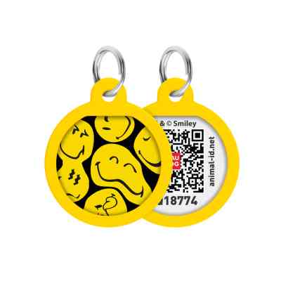 Адресник для тварин WAUDOG Smart ID з QR паспортом "Смайли на чорному", коло 25 мм (225-0181) Вінниця