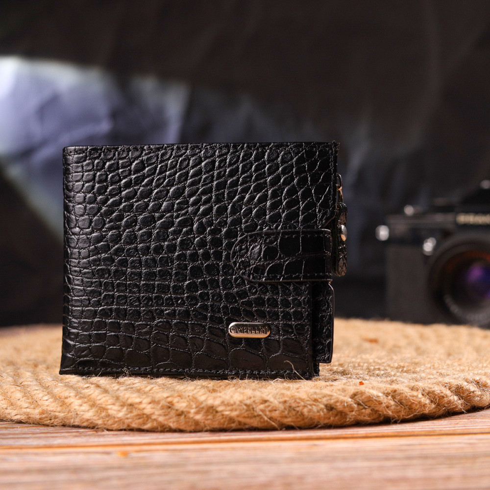Мужской горизонтальный кошелек из натуральной фактурной кожи CANPELLINI 21504 Черный Киев - изображение 9