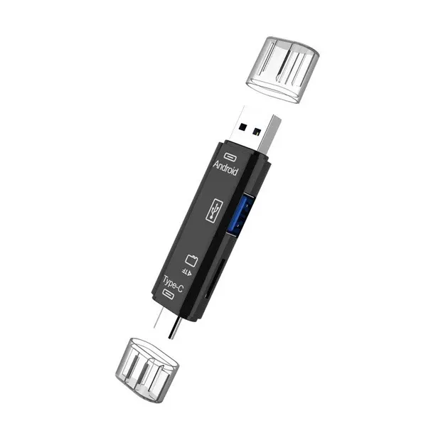 Багатофункціональний адаптер хаб кардрідер 5в1 Type-C Android USB 2.0 Black Запоріжжя - фото 6