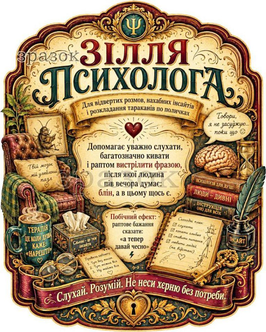 Етикетка на пляшку “Зілля психолога” + контретикетка | смішна подарункова етикетка для психолога, жартівлива наліпка на пляшку Одеса - фото 1