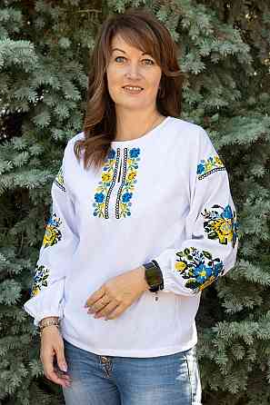 Вышиванка женская, льняная, белая, с длинным рукавом топ 54 Киев