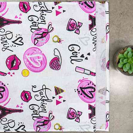Кухонний рушник рогожка з принтом Paris and Fashion Girl GM Textile 35х61см 180г/м2 (Біло-рожевий) Суми