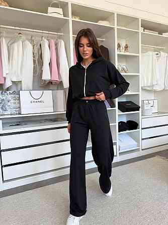 Женский прогулочный костюм двойка: зип худи и штаны двунитка Черный, 46/48 Одесса