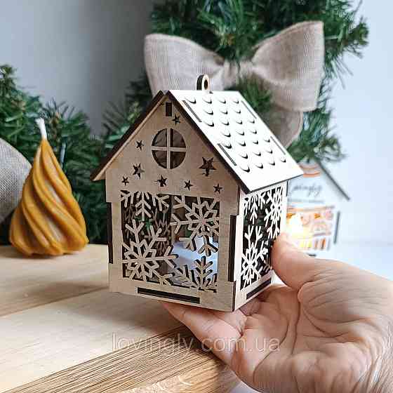 Ялинкова прикраса з LED підсвіткою у вигляді будиночку 10см Ірпінь