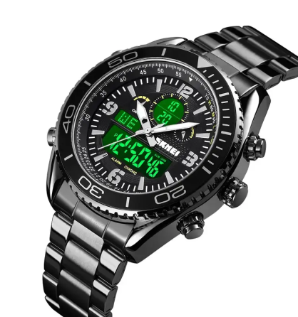Чоловічий наручний годинник Skmei 1600 (Чорний з чорним циферблатом) Вінниця