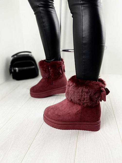 Черевики жіночі A02 бордові еко-замша з утеплювачем висота 16 см платформа 4/9 см (4259) Коломия - фото 9