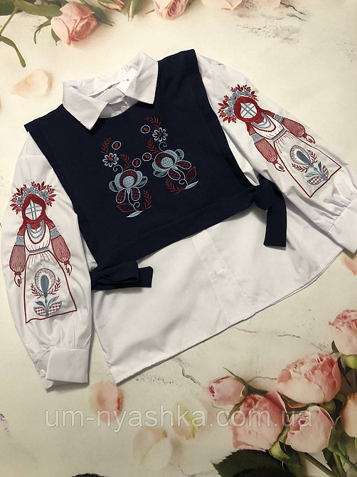 Белая рубашка + жилетка с вышивкой 134-152 Кривой Рог - изображение 2